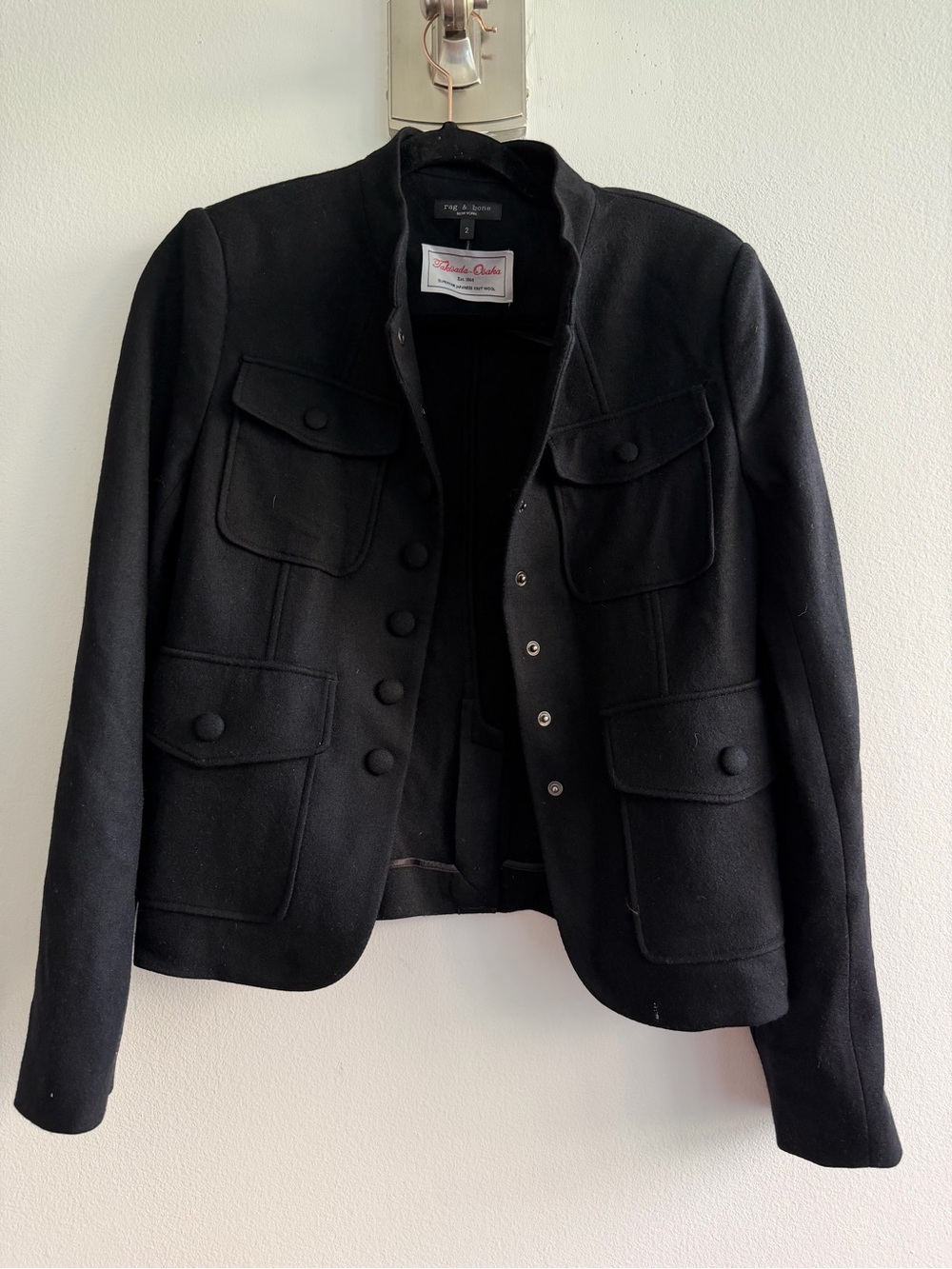 rag & bone Black Military-Inspired Wool Blazer